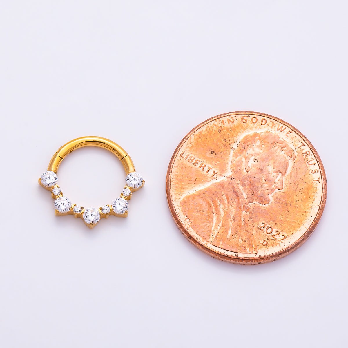 Titanium 12mm Clear CZ Cluster Gradient Single Septum Cartilage Piercing Clicker | BJ-00023