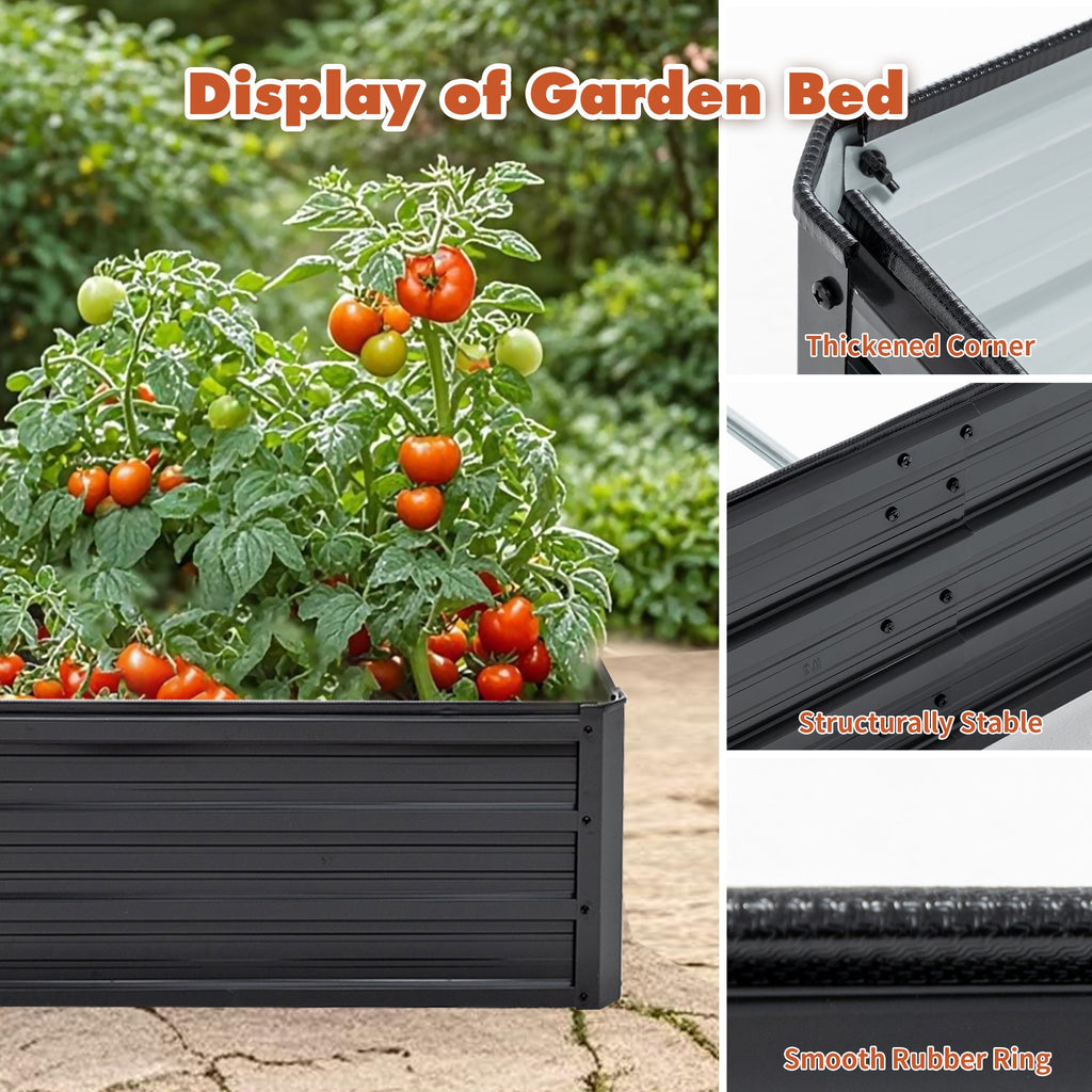 6x3x1 FT Metal Raised Garden Bed with Galvanized Steel - Black
