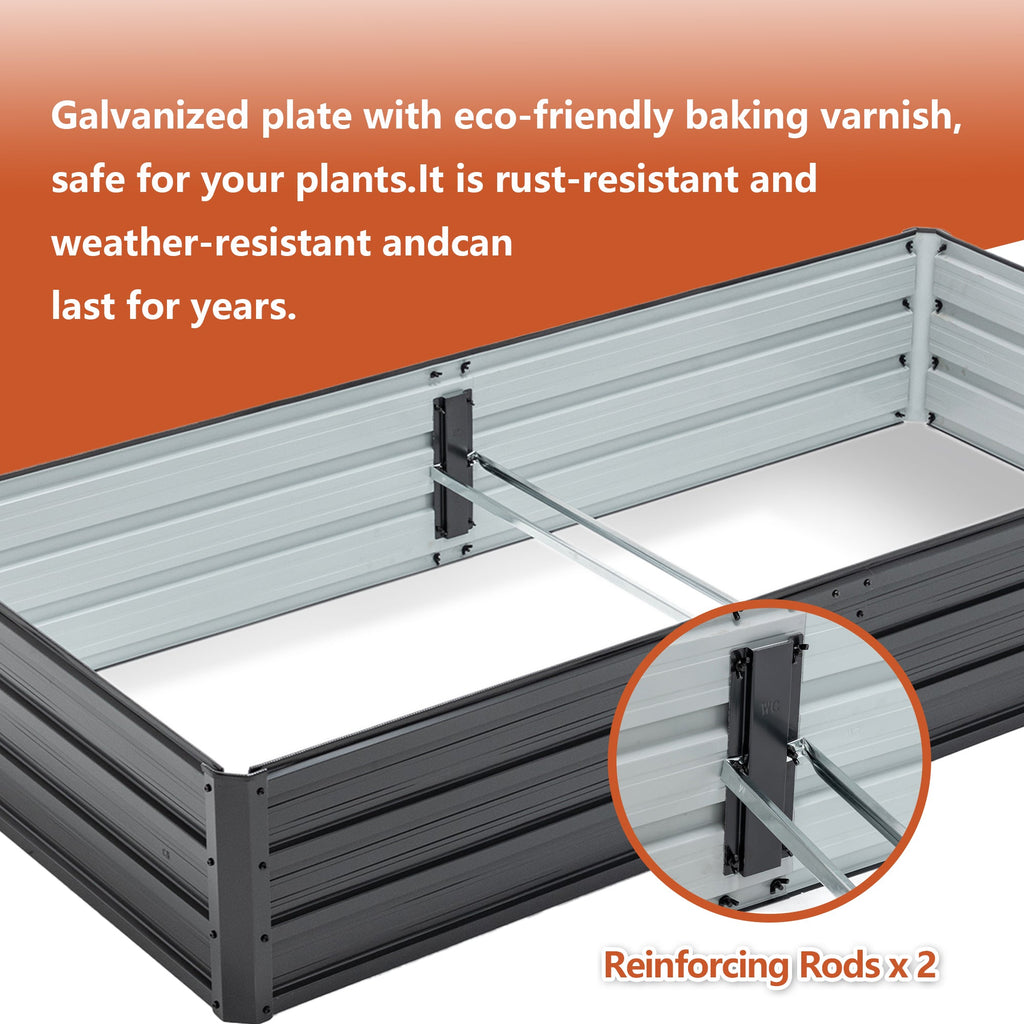 6x3x1 FT Metal Raised Garden Bed with Galvanized Steel - Black