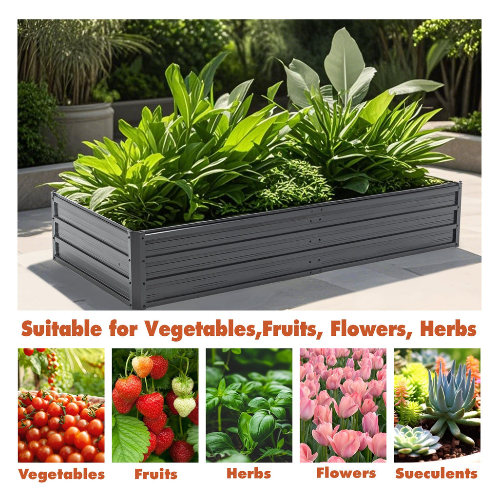 6x3x1 FT Metal Raised Garden Bed with Galvanized Steel - Black
