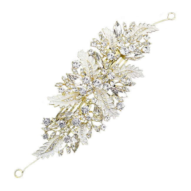 Stone Embellished Leaf Cluster Hair Comb