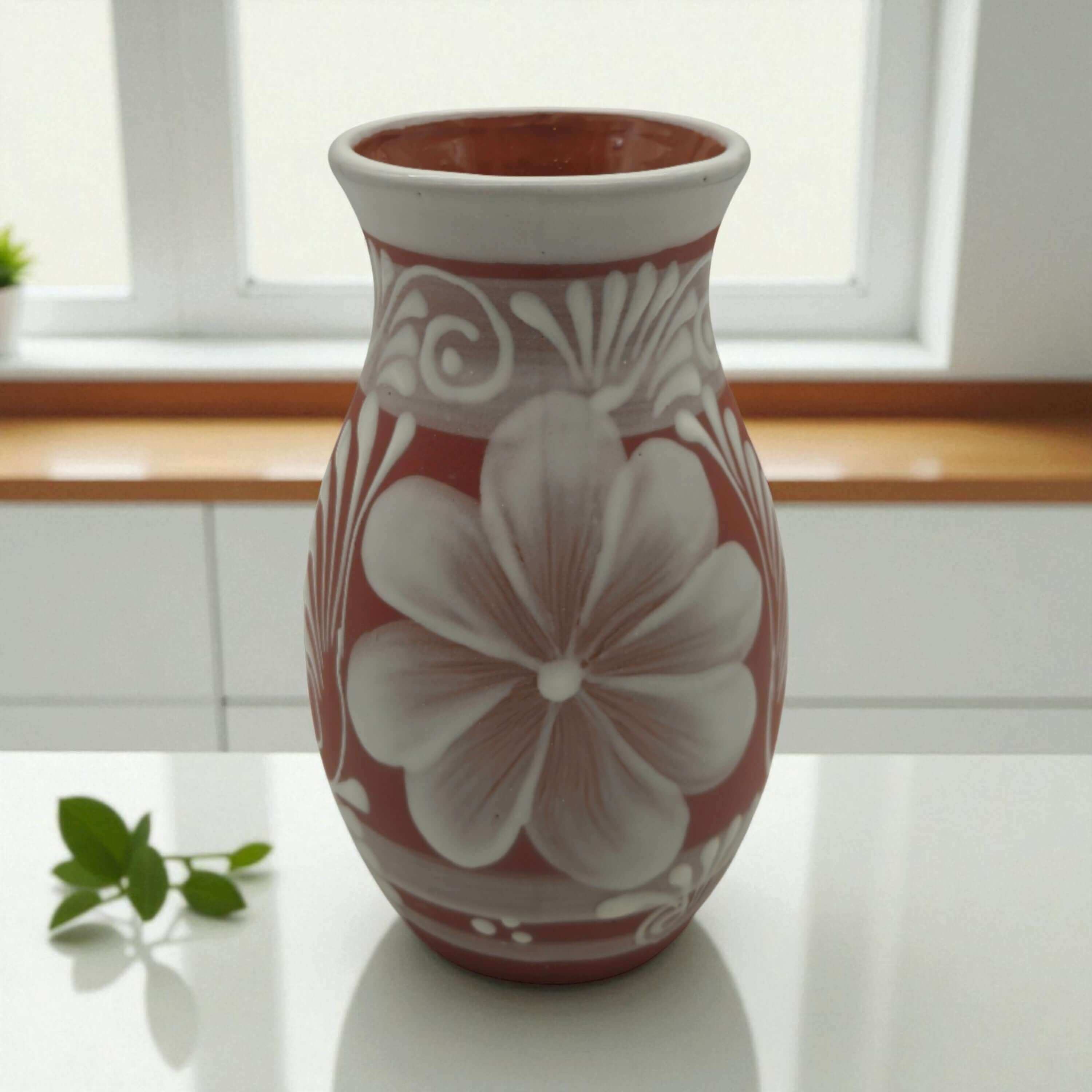 Terracotta Talavera Vase | Mexican Hand-Painted Pot