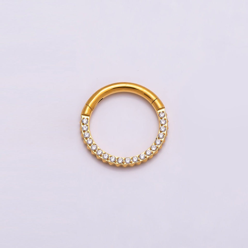 Titanium 10.5mm Micro Paved CZ Single Septum Cartilage Piercing Clicker in Gold & Silver | Findings-00401 Findings-00402