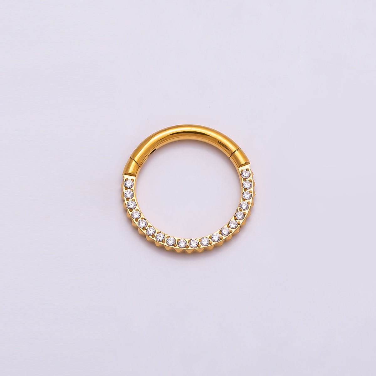 Titanium 10.5mm Micro Paved CZ Single Septum Cartilage Piercing Clicker in Gold & Silver | Findings-00401 Findings-00402