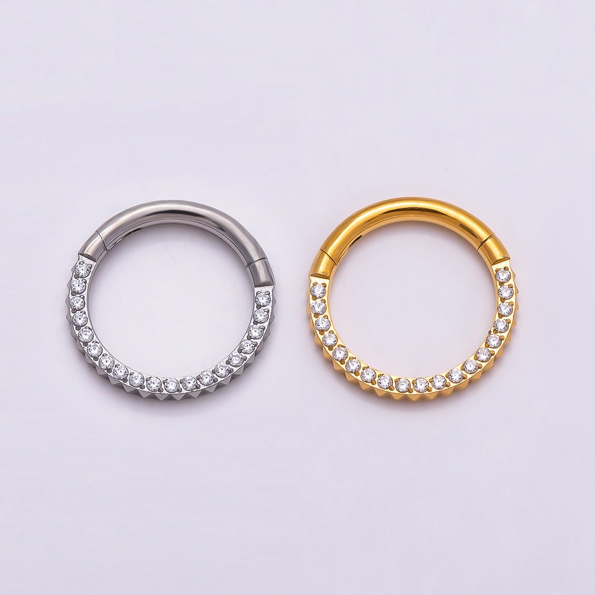 Titanium 10.5mm Micro Paved CZ Single Septum Cartilage Piercing Clicker in Gold & Silver | Findings-00401 Findings-00402