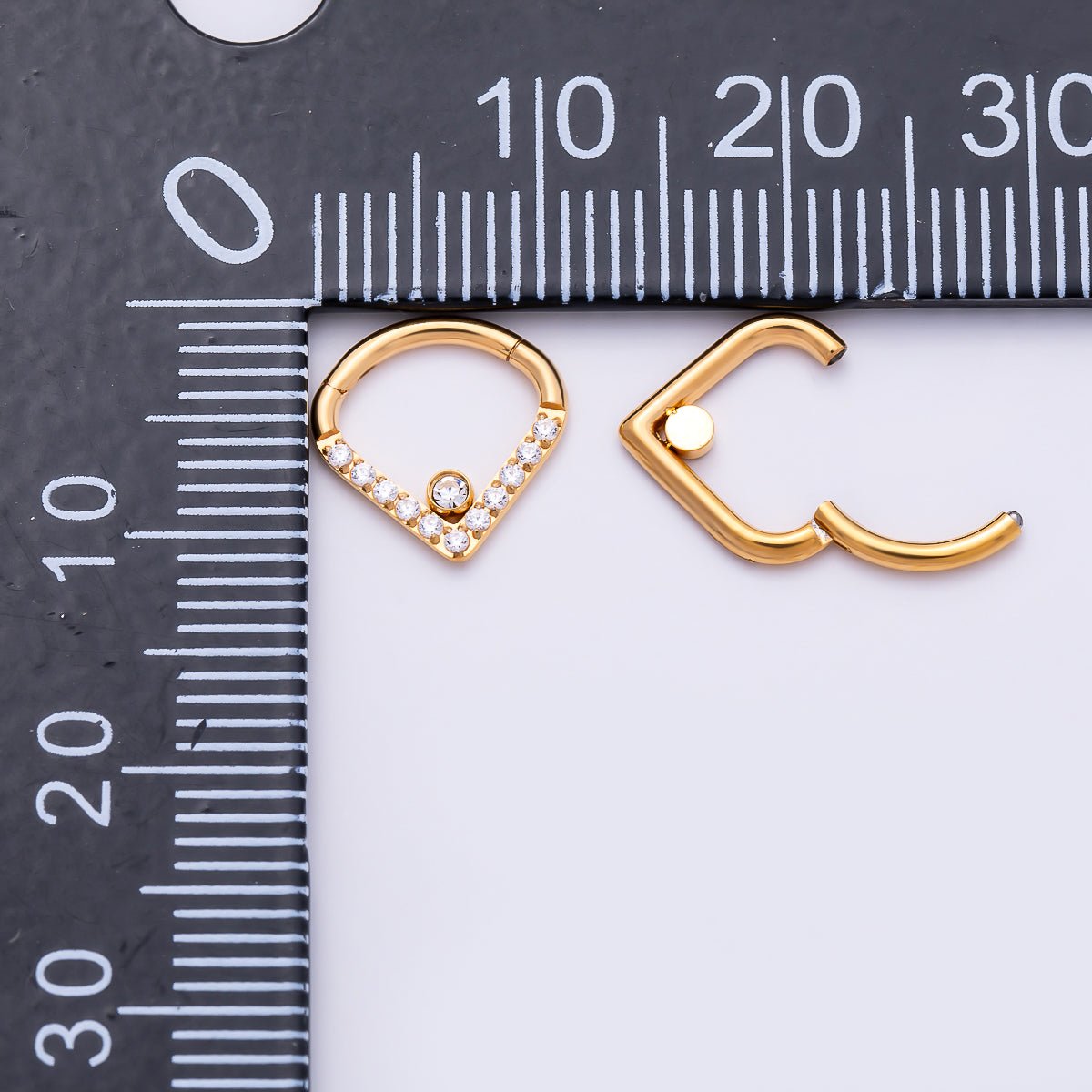 Titanium 10.5mm V-Shaped Chevron Micro Paved CZ Single Septum Cartilage Piercing Clicker in Gold & Silver | Findings-00466 Findings-00467