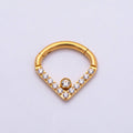 Titanium 10.5mm V-Shaped Chevron Micro Paved CZ Single Septum Cartilage Piercing Clicker in Gold & Silver | Findings-00466 Findings-00467