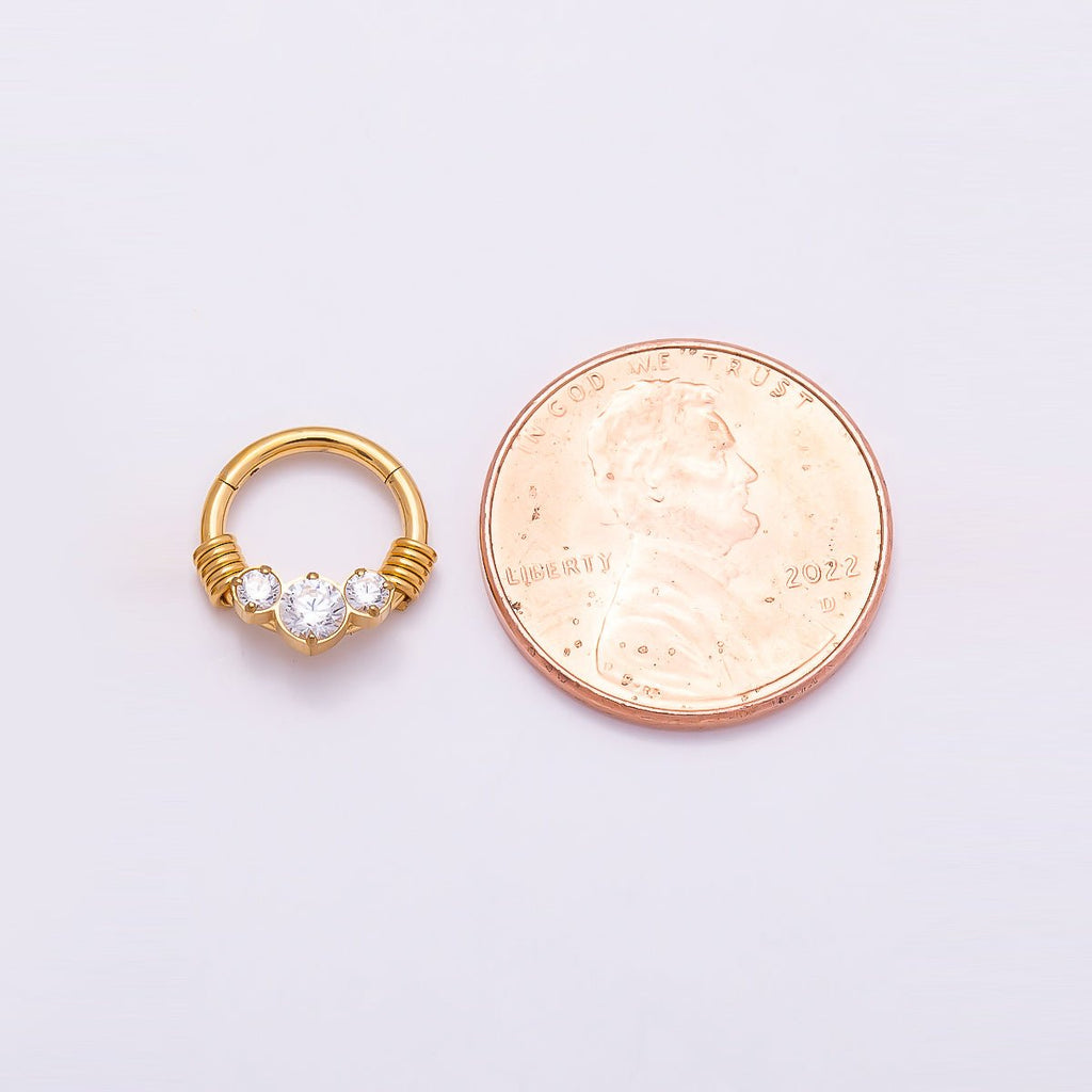 Titanium 11.5mm Clear CZ Cluster Single Septum Cartilage Piercing Clicker in Gold & Silver | Findings-00309 Findings-00310
