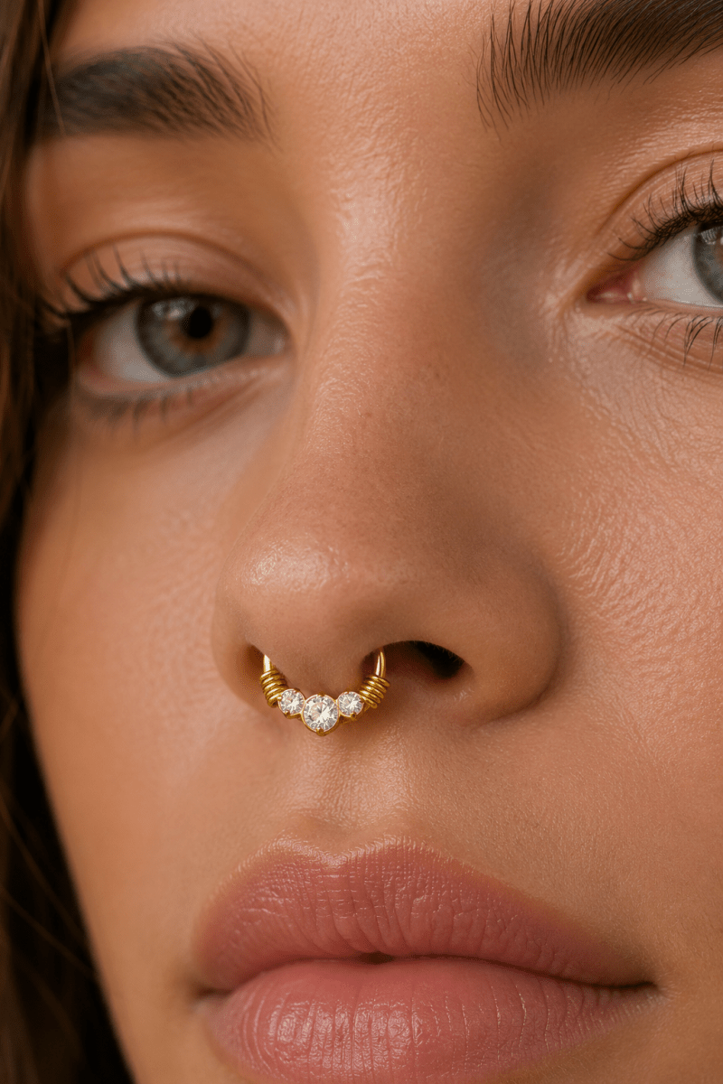 Titanium 11.5mm Clear CZ Cluster Single Septum Cartilage Piercing Clicker in Gold & Silver | Findings-00309 Findings-00310