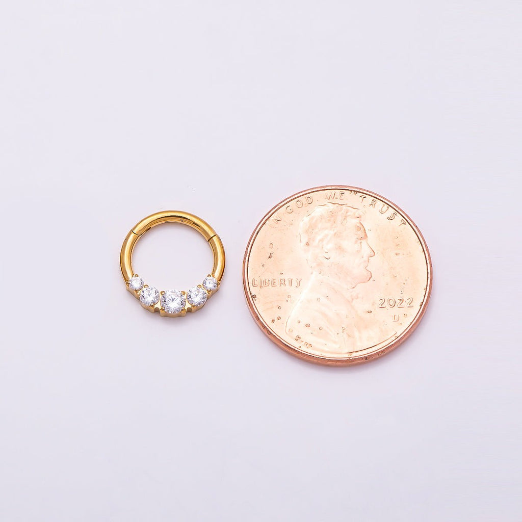 Titanium 11mm Clear CZ Gradient Single Septum Cartilage Piercing Clicker in Gold & Silver | Findings-00321 Findings-00322