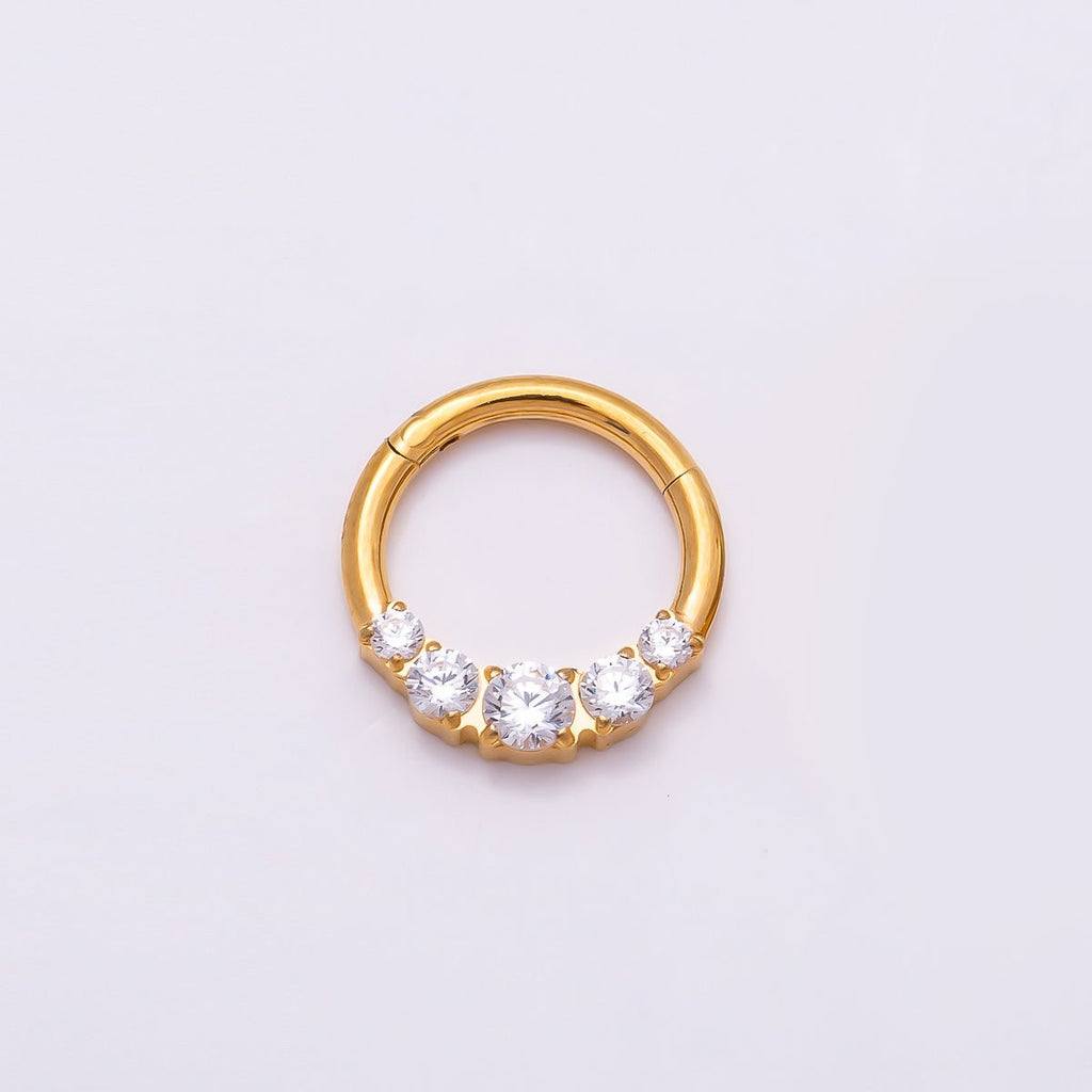 Titanium 11mm Clear CZ Gradient Single Septum Cartilage Piercing Clicker in Gold & Silver | Findings-00321 Findings-00322