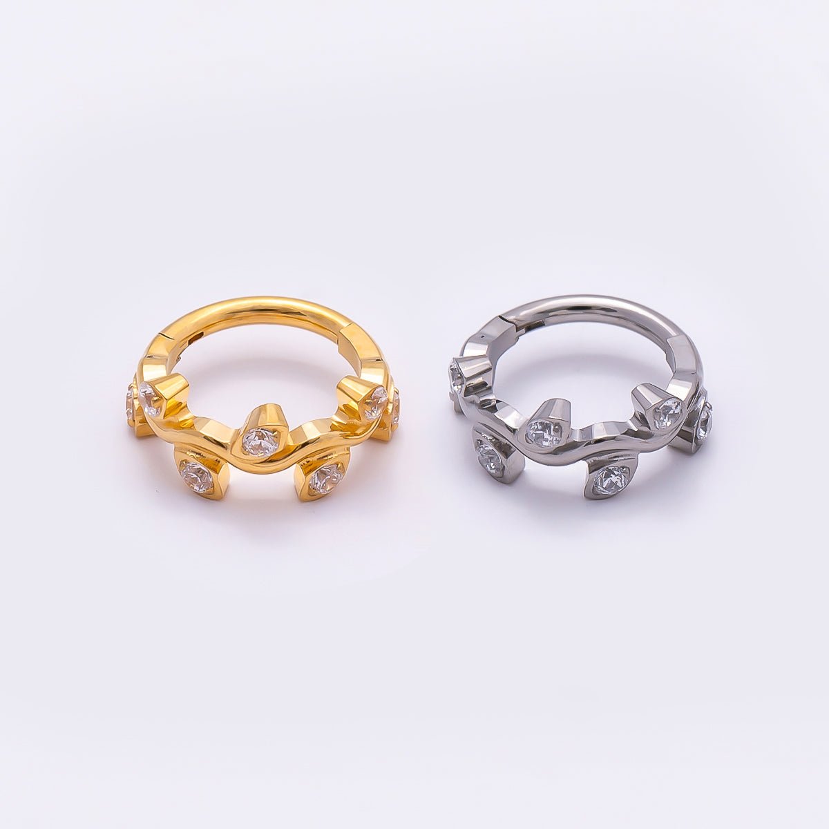 Titanium 11mm CZ Leaf Single Septum Cartilage Piercing Clicker in Gold & Silver | Findings-00287 Findings-00288