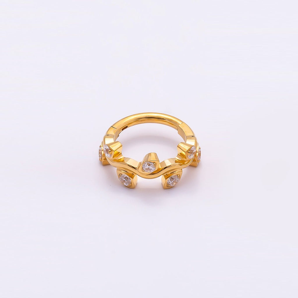 Titanium 11mm CZ Leaf Single Septum Cartilage Piercing Clicker in Gold & Silver | Findings-00287 Findings-00288