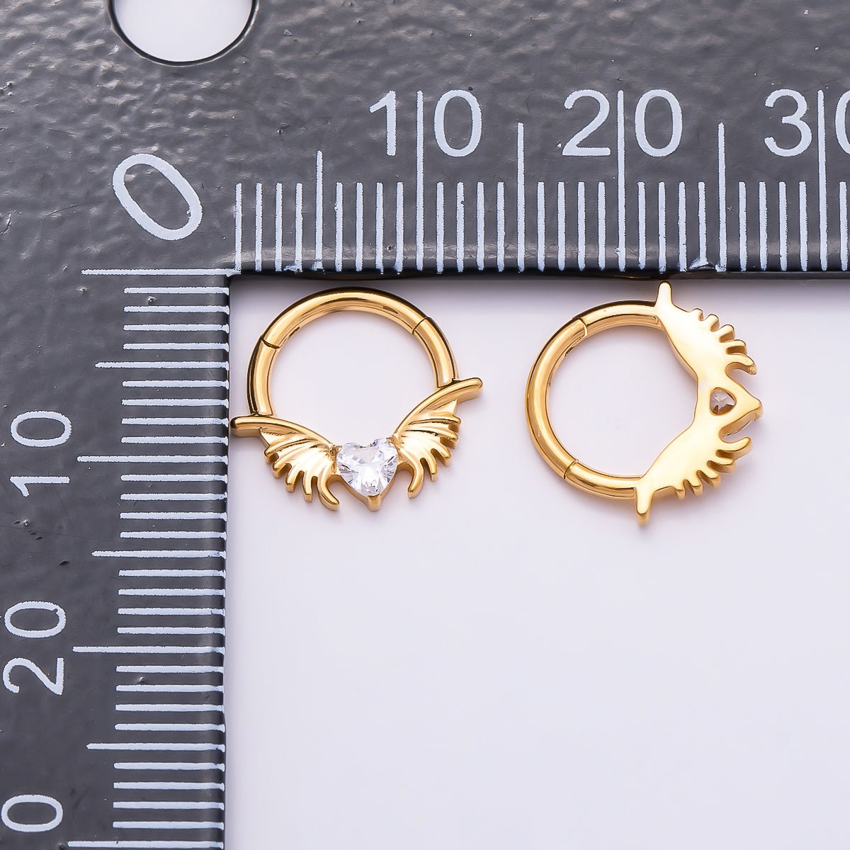 Titanium 12.5mm Clear CZ Heart Wings Single Septum Cartilage Piercing Clicker in Gold & Silver | Findings-00311 Findings-00312