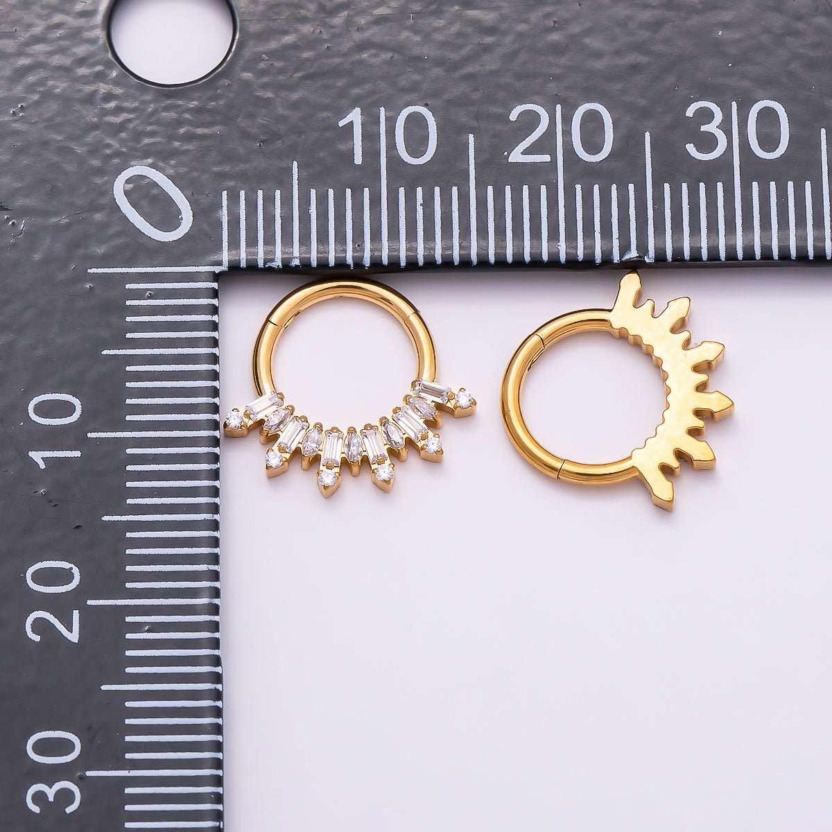 Titanium 13mm Clear CZ Baguette Single Septum Cartilage Piercing Clicker in Gold & Silver | Findings-00323 Findings-00324