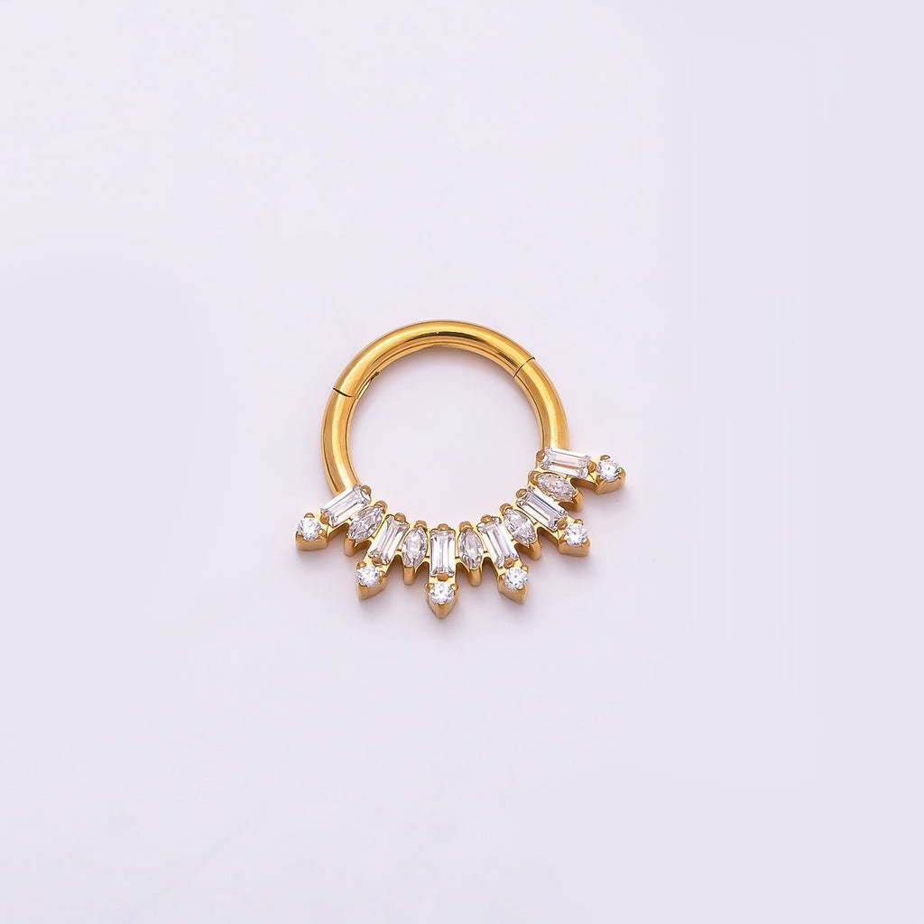 Titanium 13mm Clear CZ Baguette Single Septum Cartilage Piercing Clicker in Gold & Silver | Findings-00323 Findings-00324