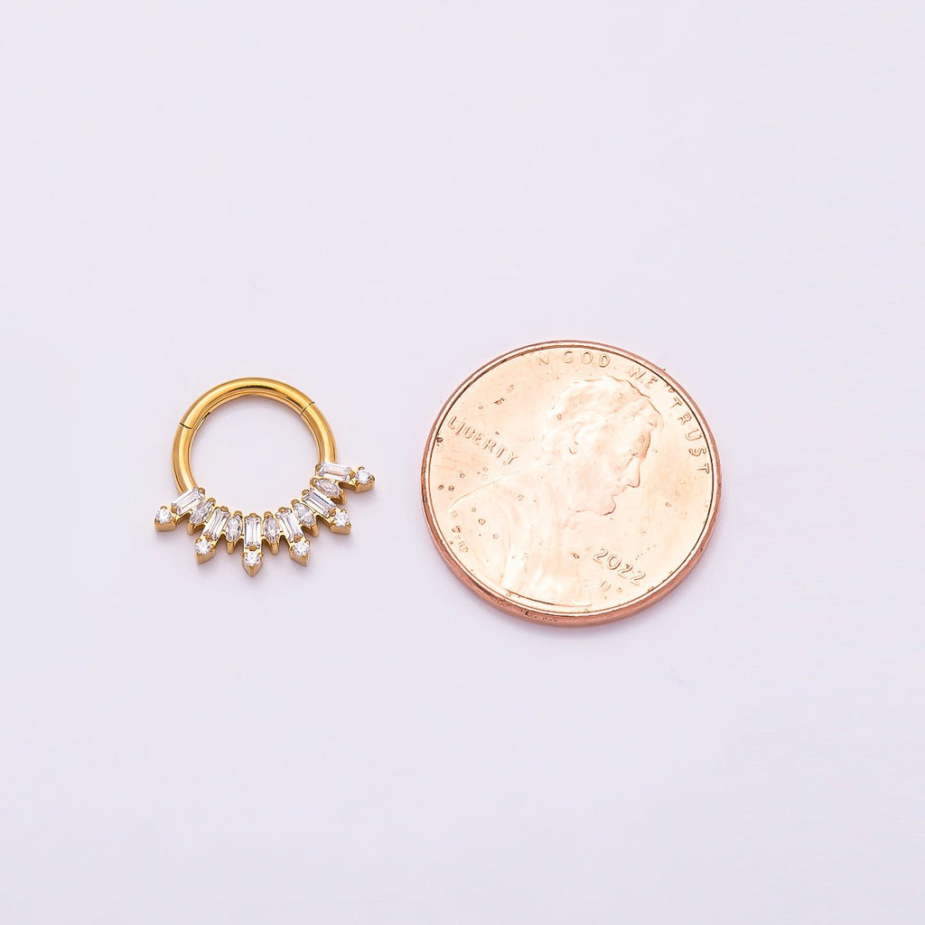 Titanium 13mm Clear CZ Baguette Single Septum Cartilage Piercing Clicker in Gold & Silver | Findings-00323 Findings-00324