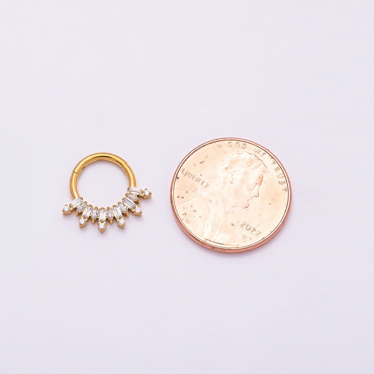 Titanium 13mm Clear CZ Baguette Single Septum Cartilage Piercing Clicker in Gold & Silver | Findings-00323 Findings-00324