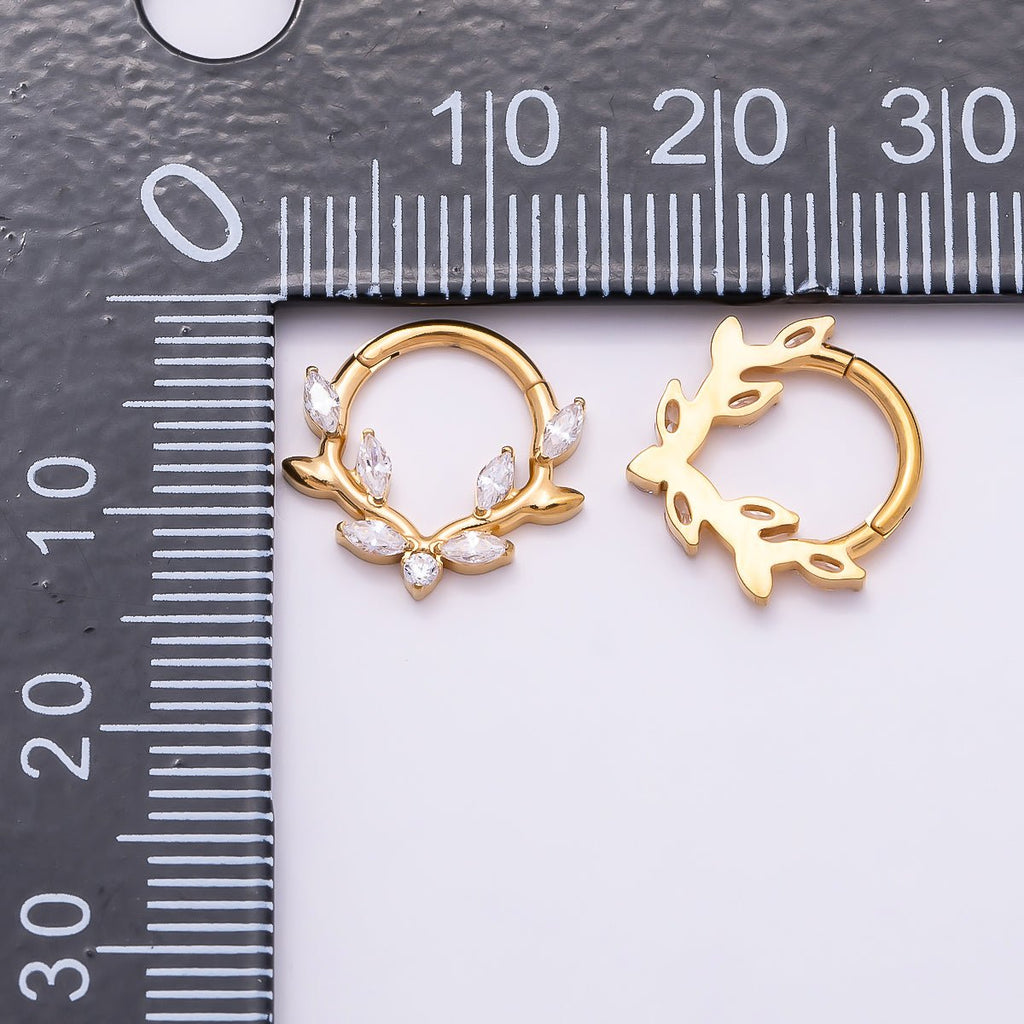Titanium 13mm Clear CZ Marquise Leaf Single Septum Cartilage Piercing Clicker in Gold & Silver | Findings-00319 Findings-00320