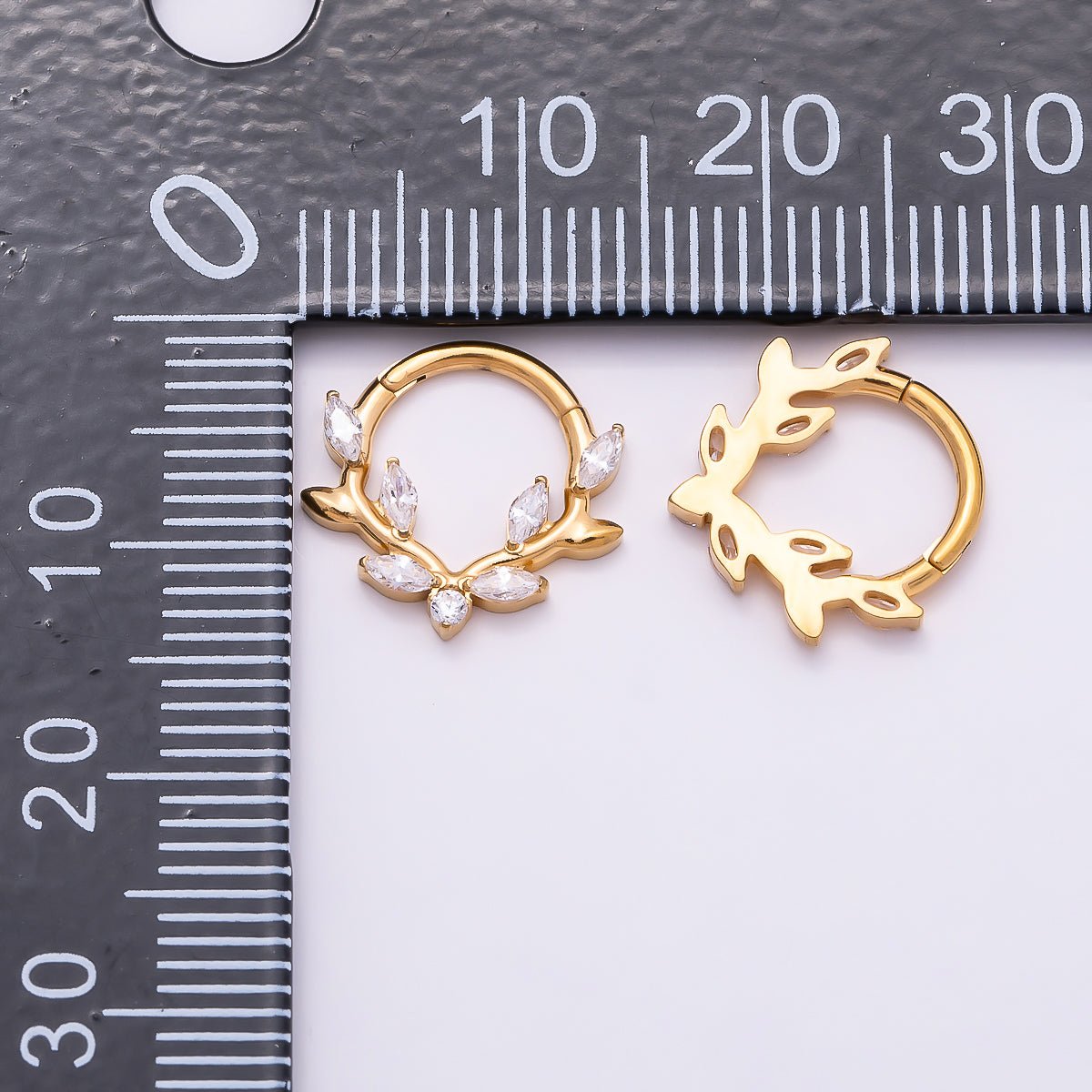 Titanium 13mm Clear CZ Marquise Leaf Single Septum Cartilage Piercing Clicker in Gold & Silver | Findings-00319 Findings-00320
