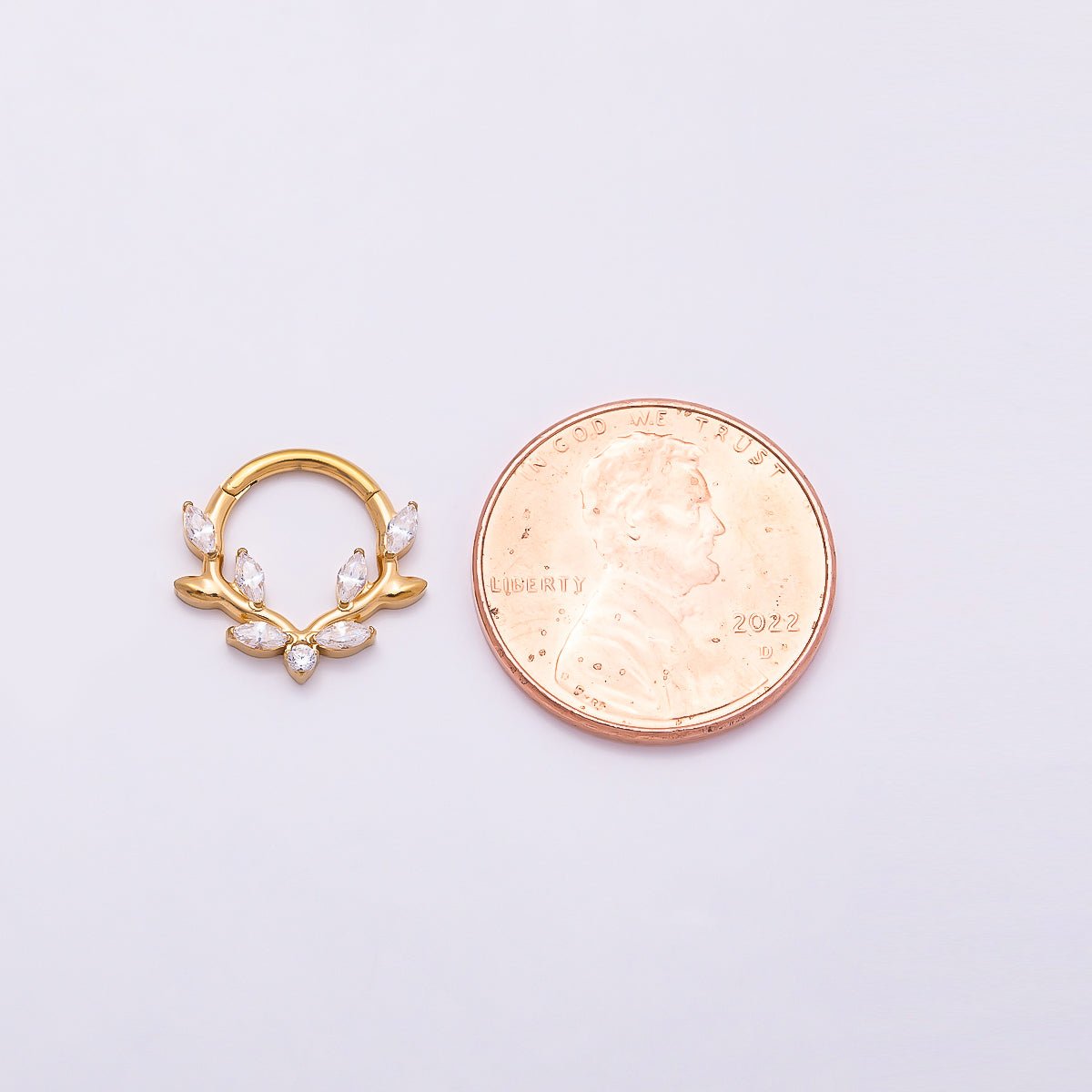 Titanium 13mm Clear CZ Marquise Leaf Single Septum Cartilage Piercing Clicker in Gold & Silver | Findings-00319 Findings-00320