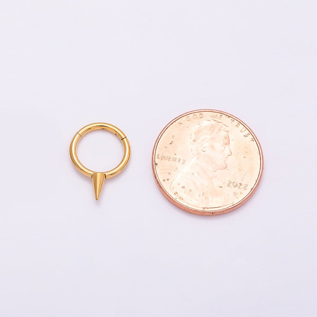 Titanium 14mm Spiked Minimalist Single Septum Cartilage Piercing Clicker in Gold & Silver | Findings-00303 Findings-00304