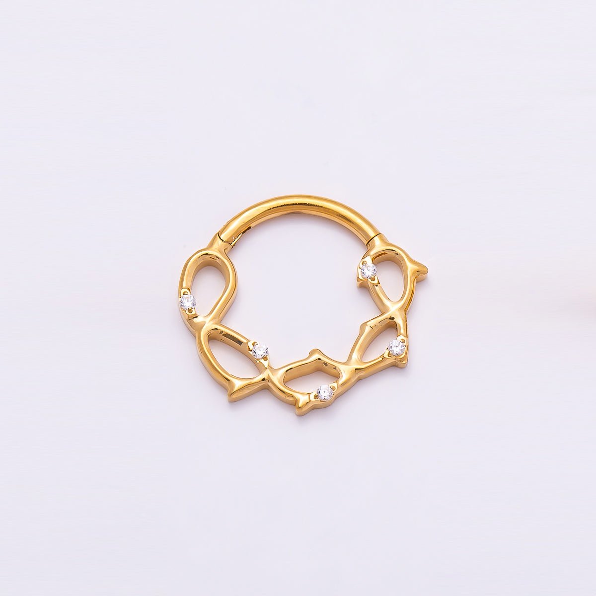 Titanium 15mm CZ Geometric Single Septum Cartilage Piercing Clicker in Gold & Silver | Findings-00305 Findings-00306