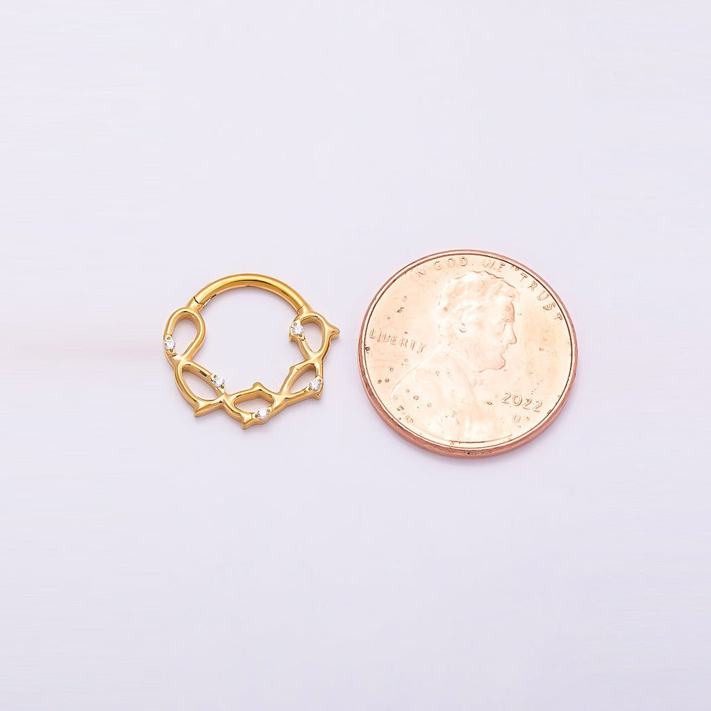 Titanium 15mm CZ Geometric Single Septum Cartilage Piercing Clicker in Gold & Silver | Findings-00305 Findings-00306