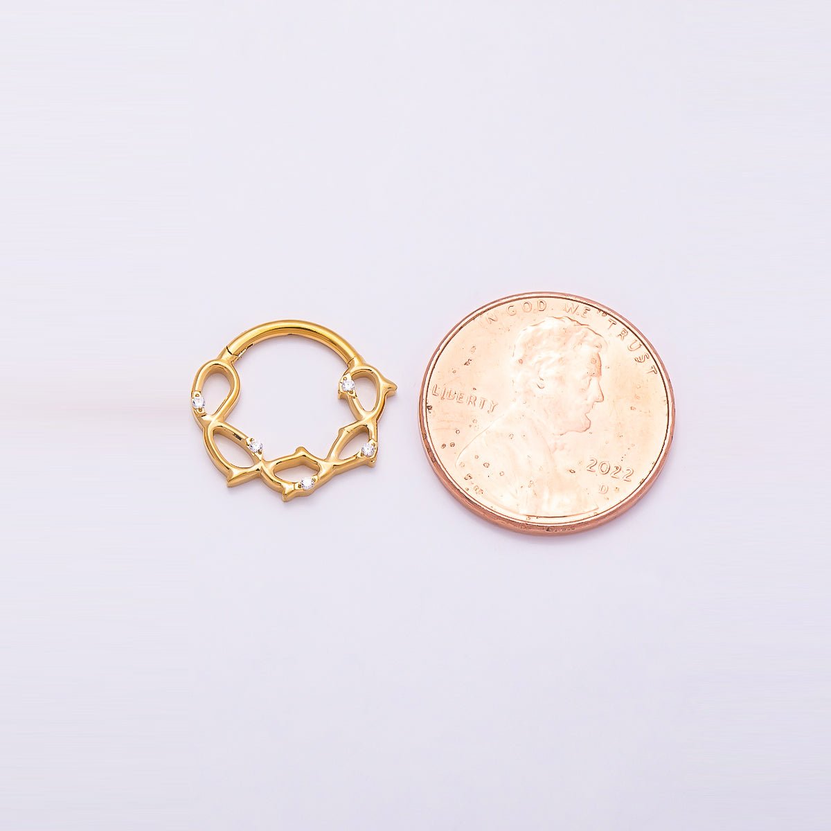 Titanium 15mm CZ Geometric Single Septum Cartilage Piercing Clicker in Gold & Silver | Findings-00305 Findings-00306
