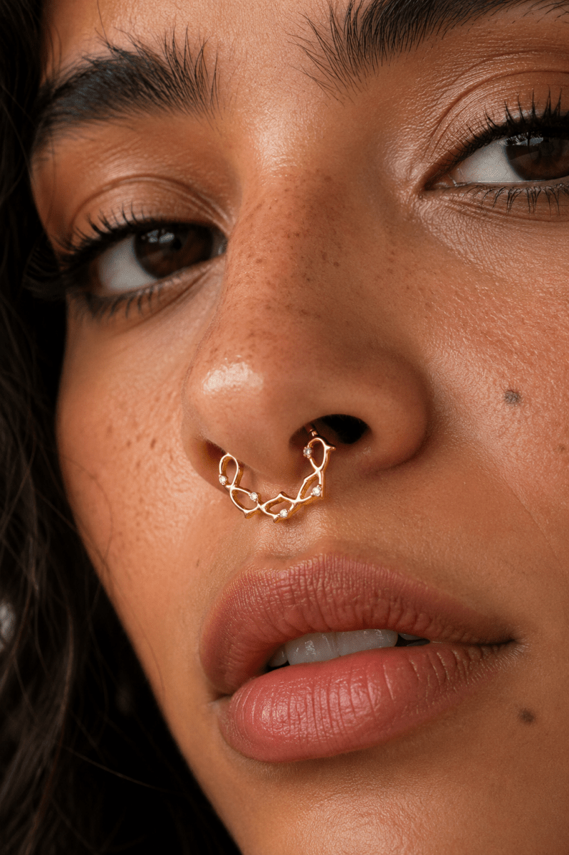Titanium 15mm CZ Geometric Single Septum Cartilage Piercing Clicker in Gold & Silver | Findings-00305 Findings-00306