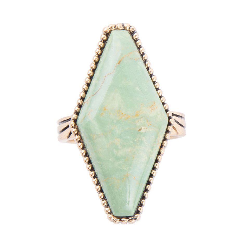 Trillion Green Turquoise Golden Ring