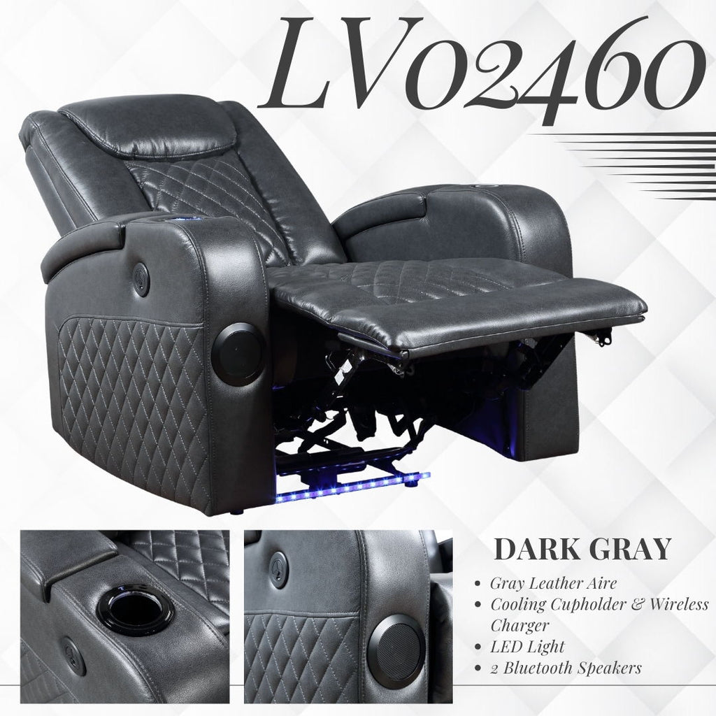 Alair Leather Aire Power Motion Recliner with Bluetooth & Wireless Charger - Dark Gray