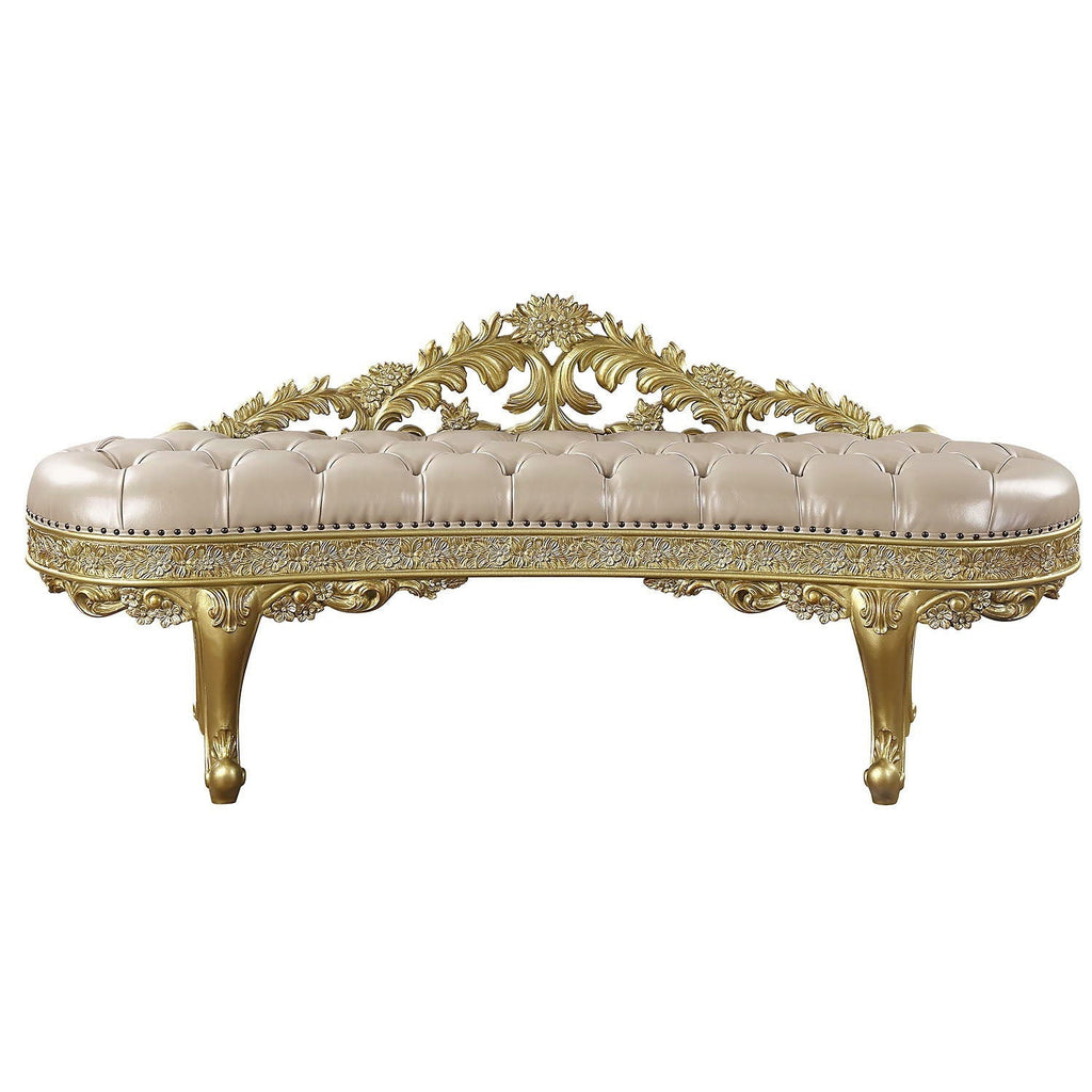 Cabriole Synthetic Leather Bench with Foam Padding - Gold
