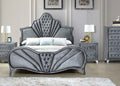 Dante Queen Upholstered Bed with Velvet Headboard - Dark Gray