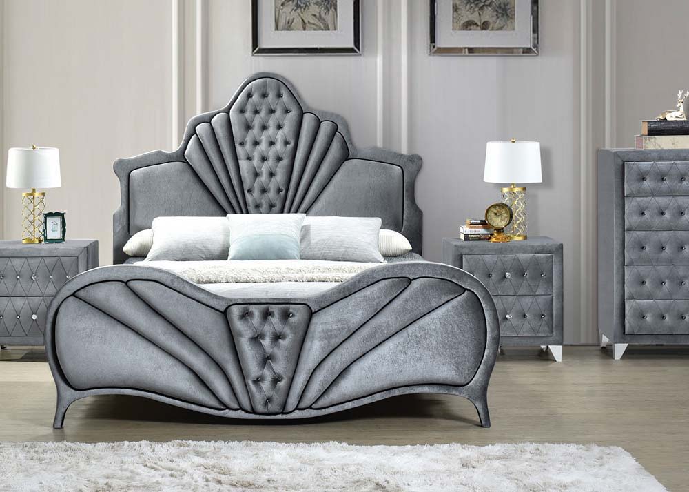 Dante Queen Upholstered Bed with Velvet Headboard - Dark Gray