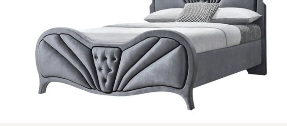Dante Queen Upholstered Bed with Velvet Headboard - Dark Gray
