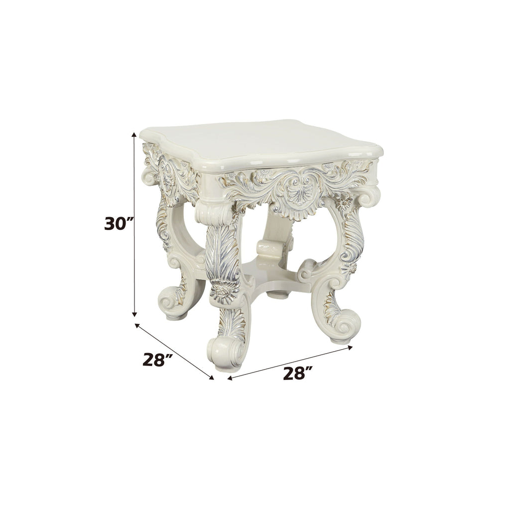 Elegant White Coffee Table with Sculptured Floral Legs - Antique White