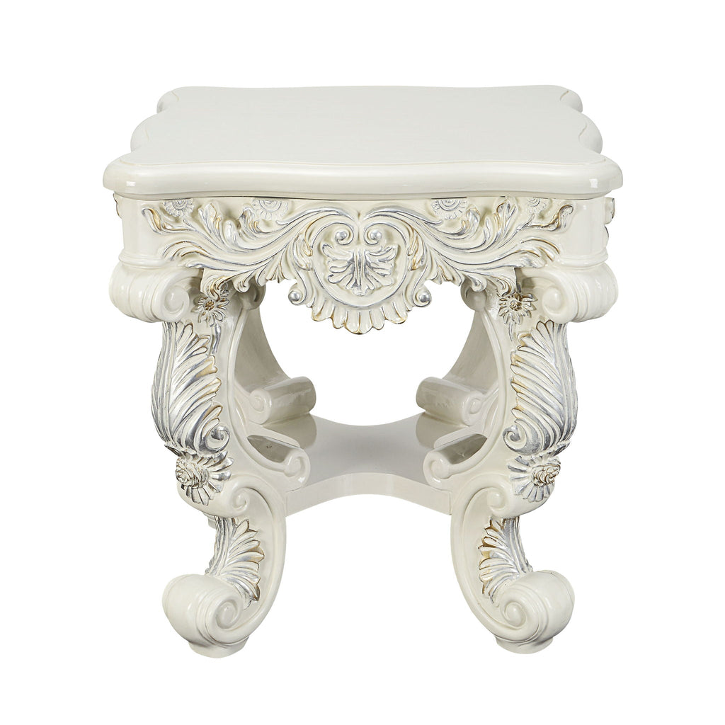 Elegant White Coffee Table with Sculptured Floral Legs - Antique White