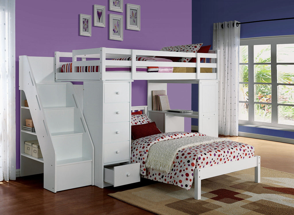 Freya Twin Loft Bed with Storage - White