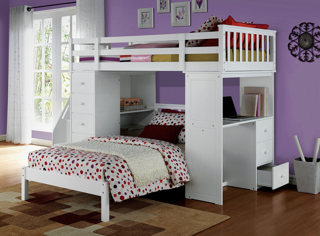 Freya Twin Loft Bed with Storage - White