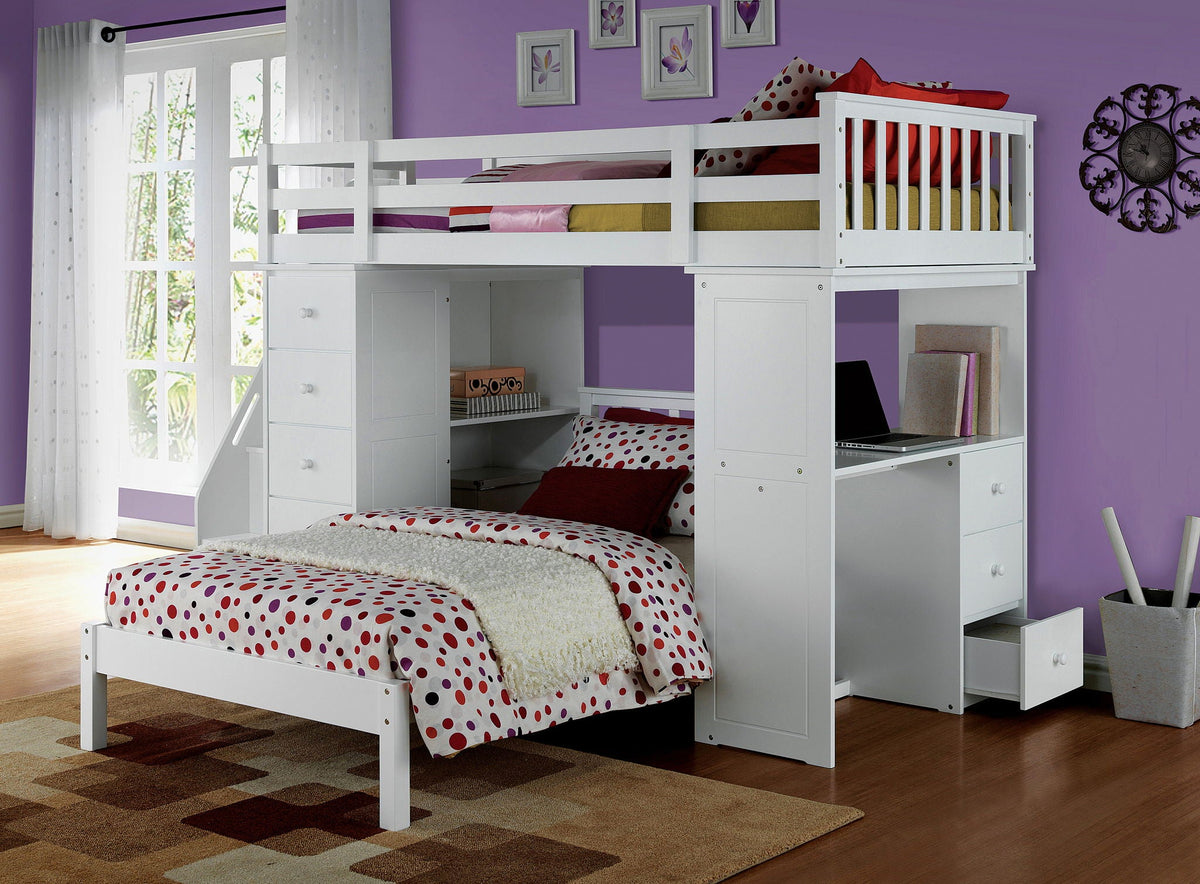 Freya Twin Loft Bed with Storage - White