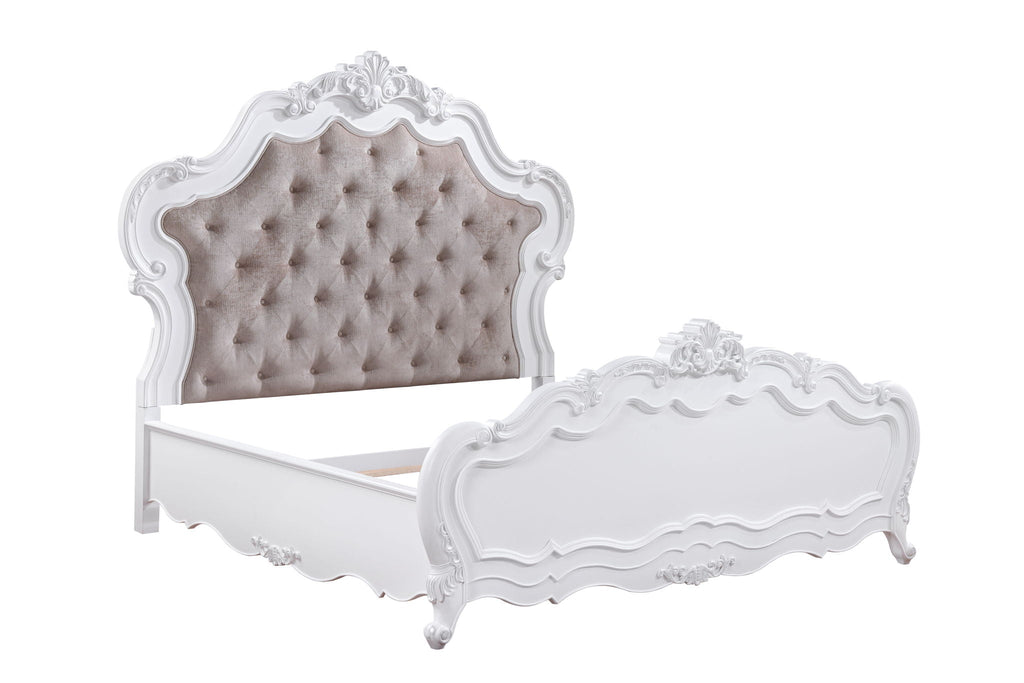 Latisha Wood Slat Bed with Fabric Headboard - White