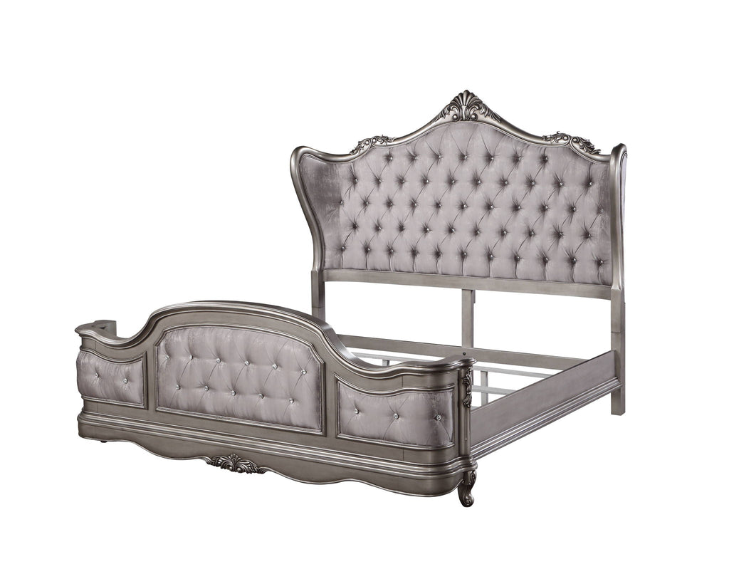 Pearl Silver Upholstered Bed with Luxurious Design - Queen, King, California King