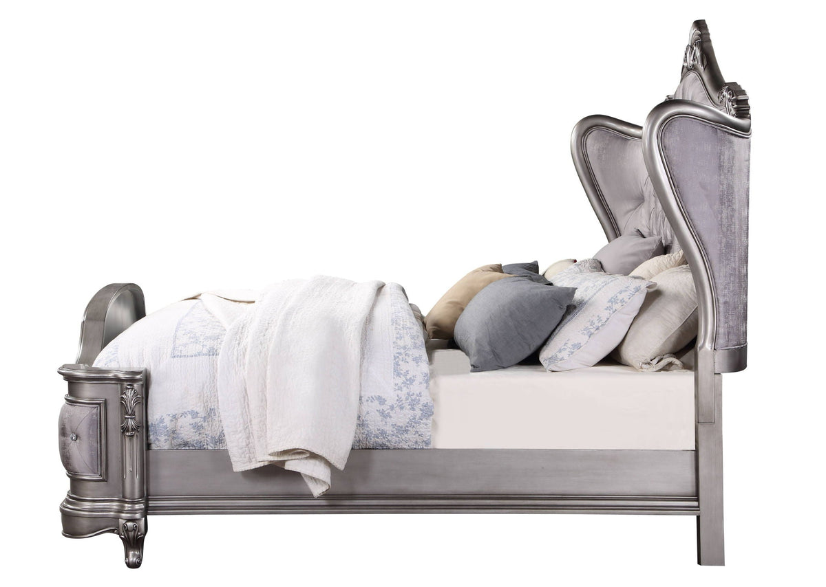 Pearl Silver Upholstered Bed with Luxurious Design - Queen, King, California King