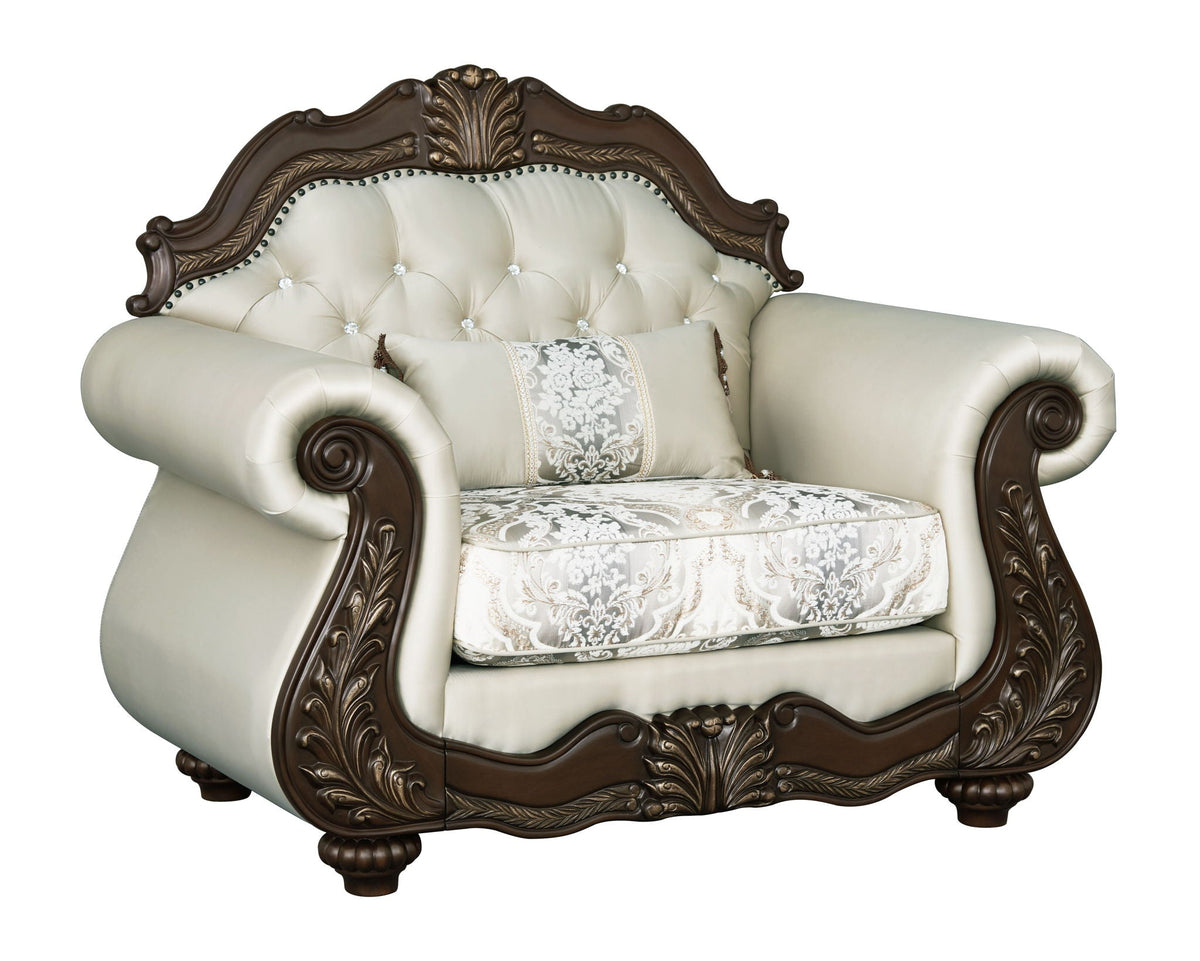 Pierce Chair With Pillow with Button-Tufted Upholstery - Beige / Cherry