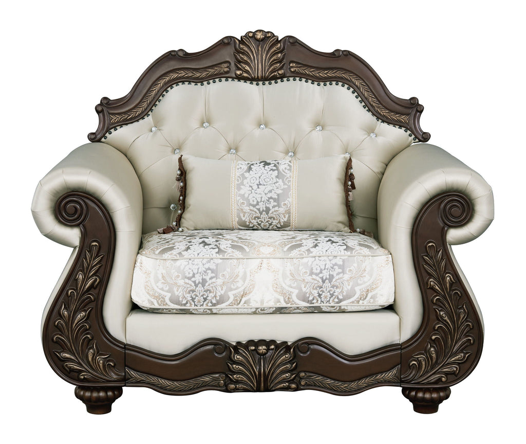 Pierce Chair With Pillow with Button-Tufted Upholstery - Beige / Cherry