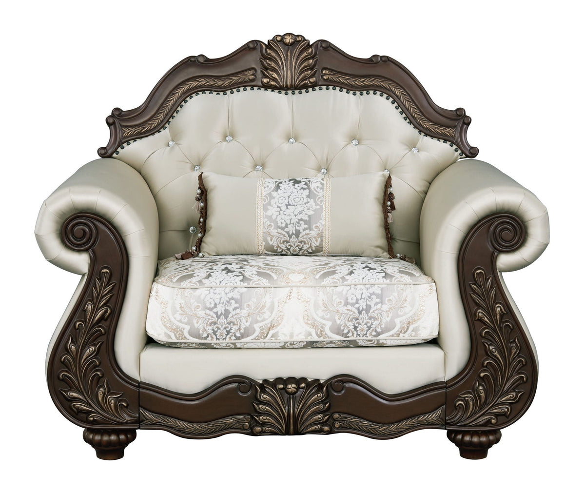 Pierce Chair With Pillow with Button-Tufted Upholstery - Beige / Cherry