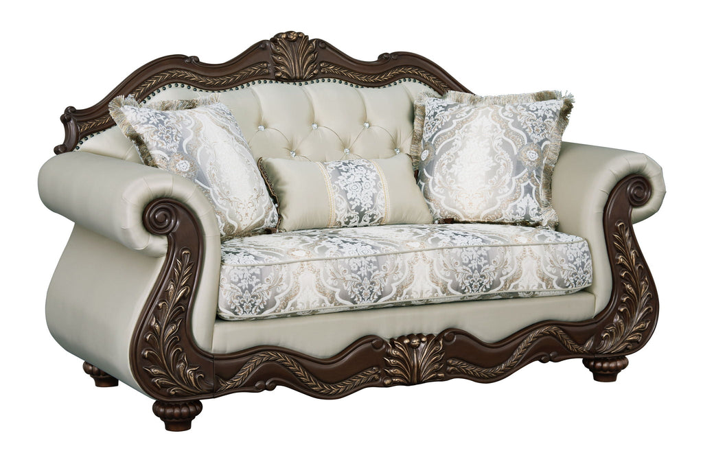 Pierce Loveseat With 3 Pillows with Pocket Coil Cushions - Beige / Cherry