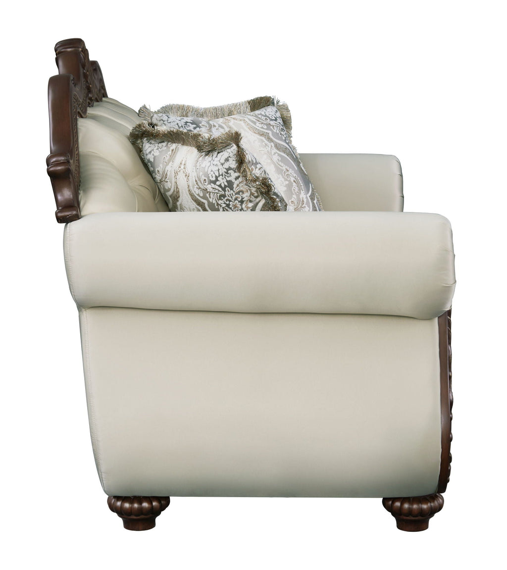 Pierce Loveseat With 3 Pillows with Pocket Coil Cushions - Beige / Cherry