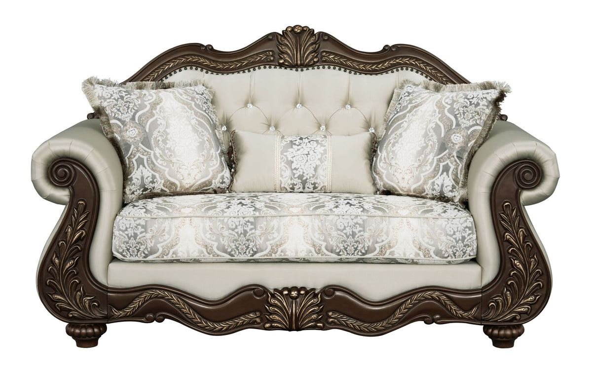 Pierce Loveseat With 3 Pillows with Pocket Coil Cushions - Beige / Cherry